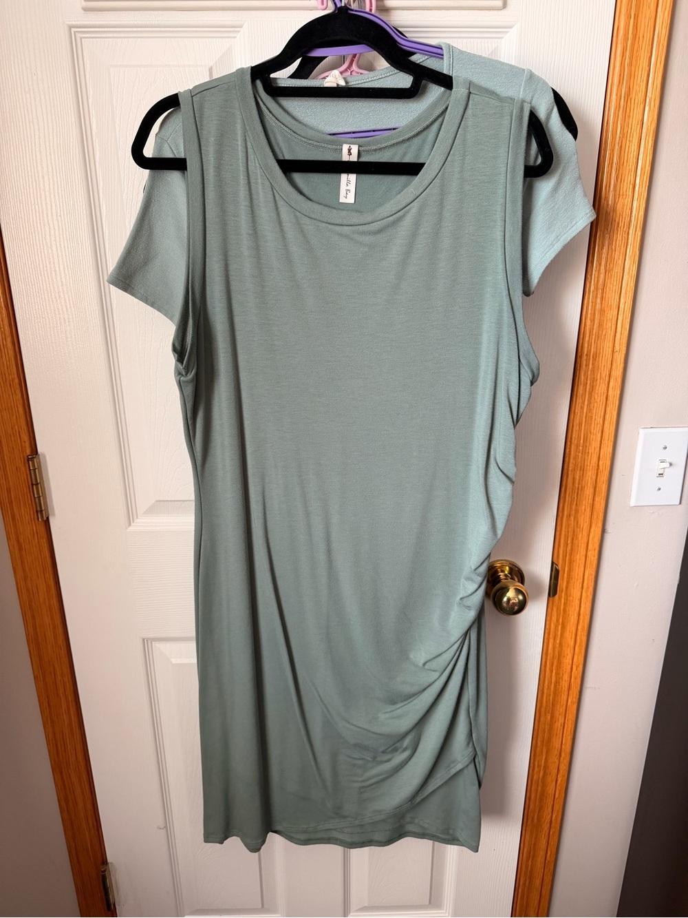 Vanilla Bay Sage Green Sleeveless Ruched Side Dress